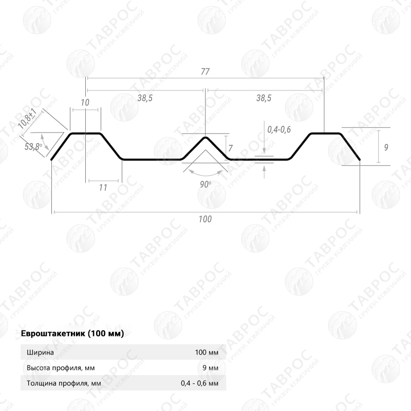 Металлический штакетник Гладкий полиэстер RAL 6005 (Зелёный мох) 2000*100*0,4 односторонний Прямой