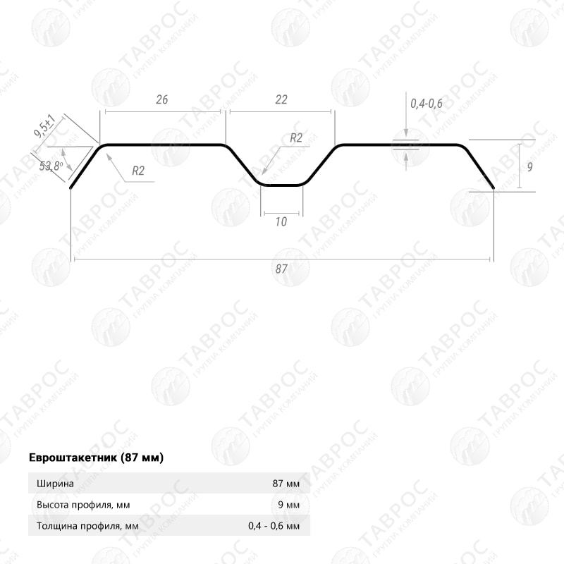 Металлический штакетник Гладкий полиэстер RAL 6005 (Зелёный мох) 3000*87*0,45 двухсторонний Фигурный