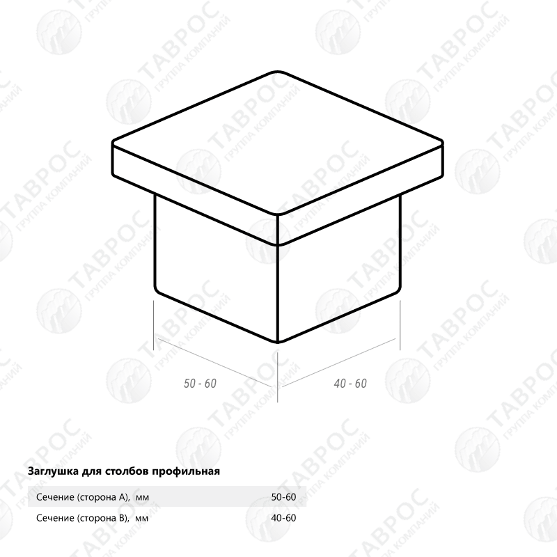 Пластиковые заглушки для столбов (профильные) 60x60 мм