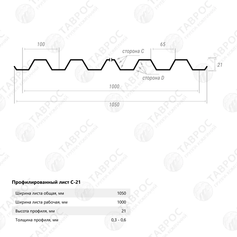 Профнастил С-21 Гладкий полиэстер RAL 7004 (Серый) 3000*1050*0,5 односторонний